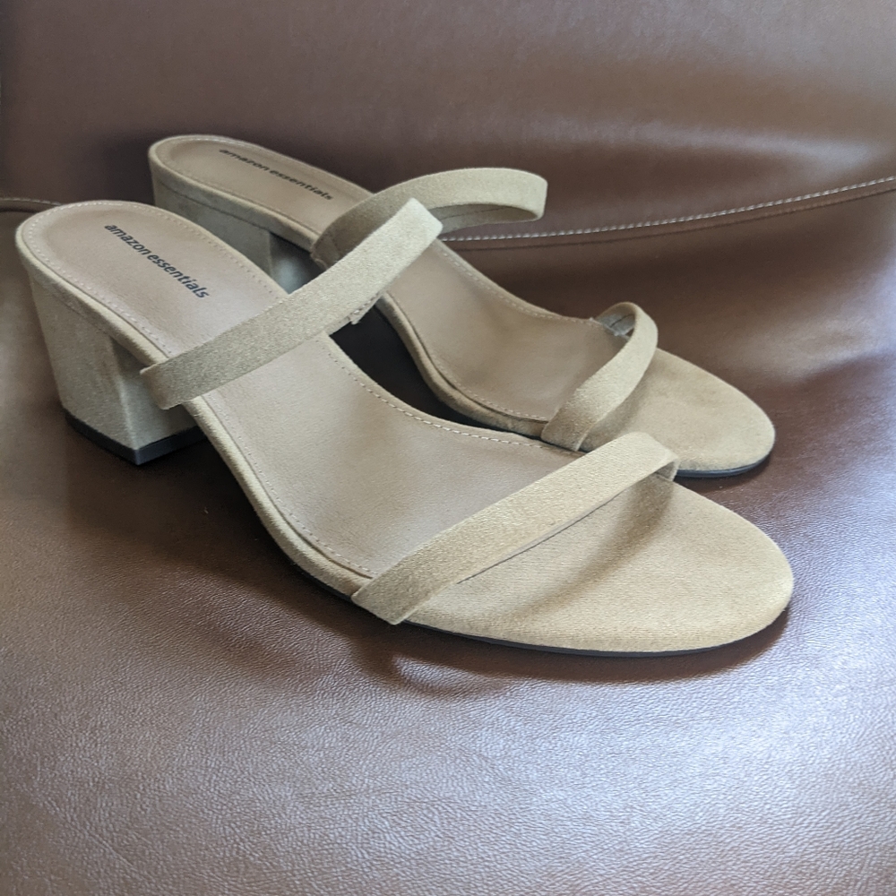 Nude strappy block heels